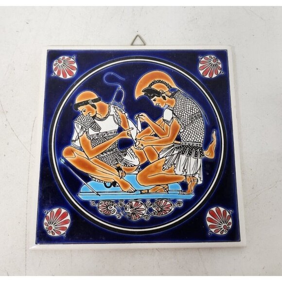 VINTAGE Niarchos Hellas Greek Tile Ceramic Hanging Achilles Treating Patroclus - Picture 4 of 8